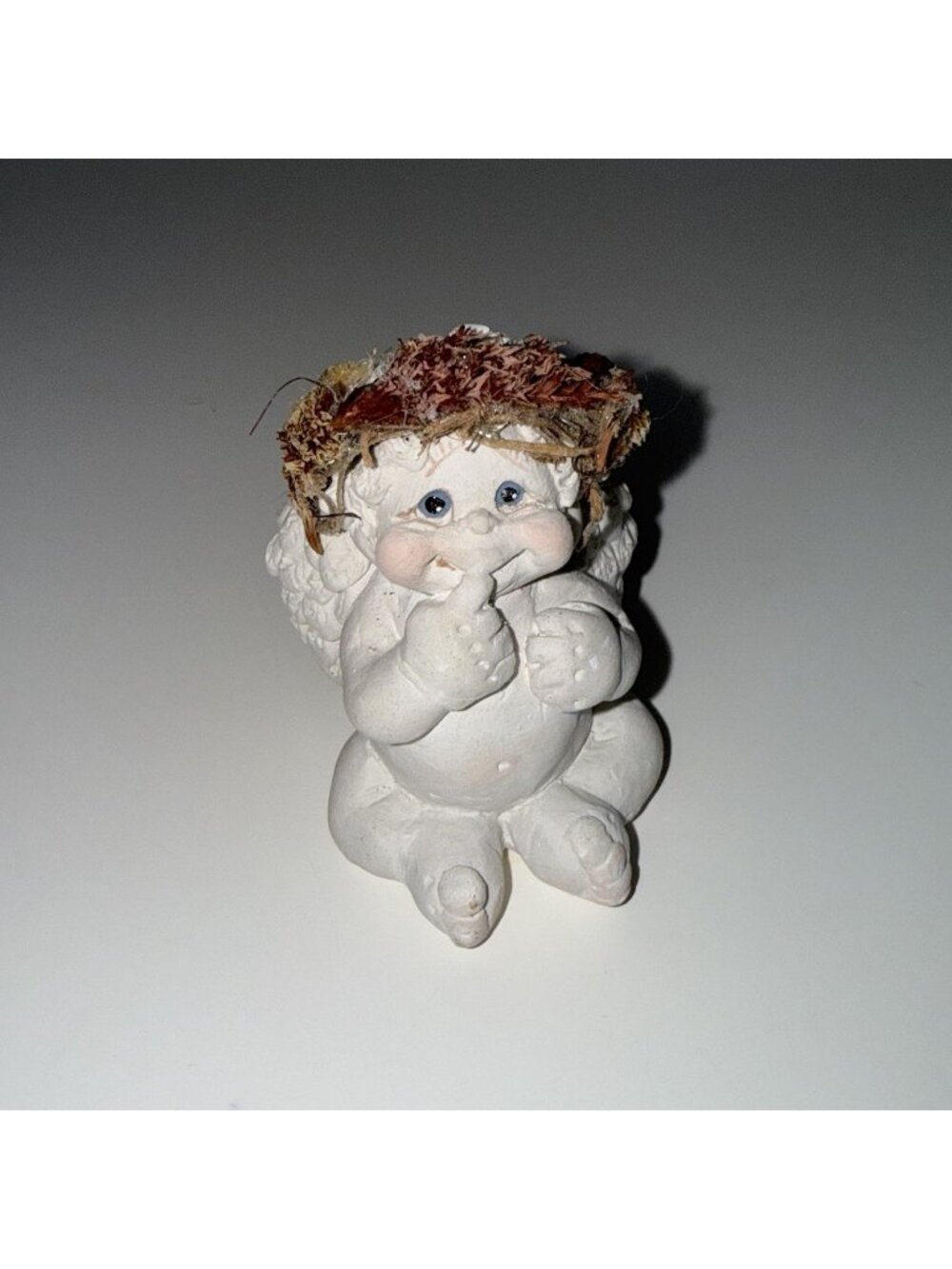 VINTAGE Dreamsicles Cherub Angel Figurine Kristin Flower Crown Finger On Mouth